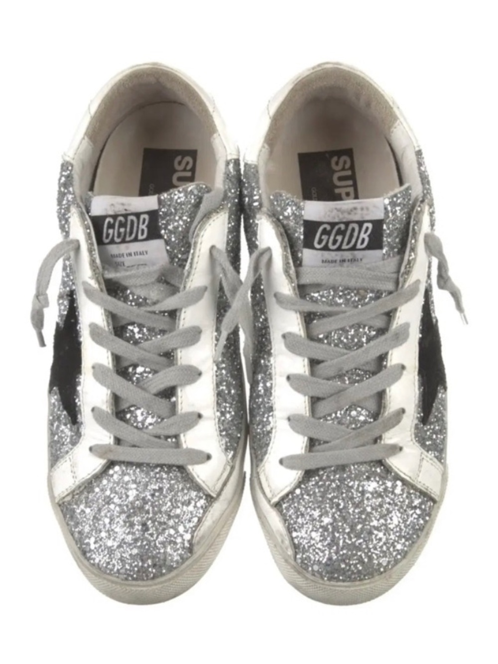 Glitter white and black golden goose superstar low tops